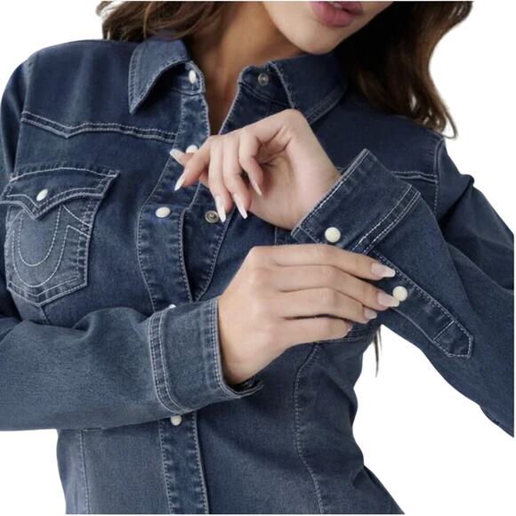 True Religion Blue Button Down Shirt - Picture 3 of 9